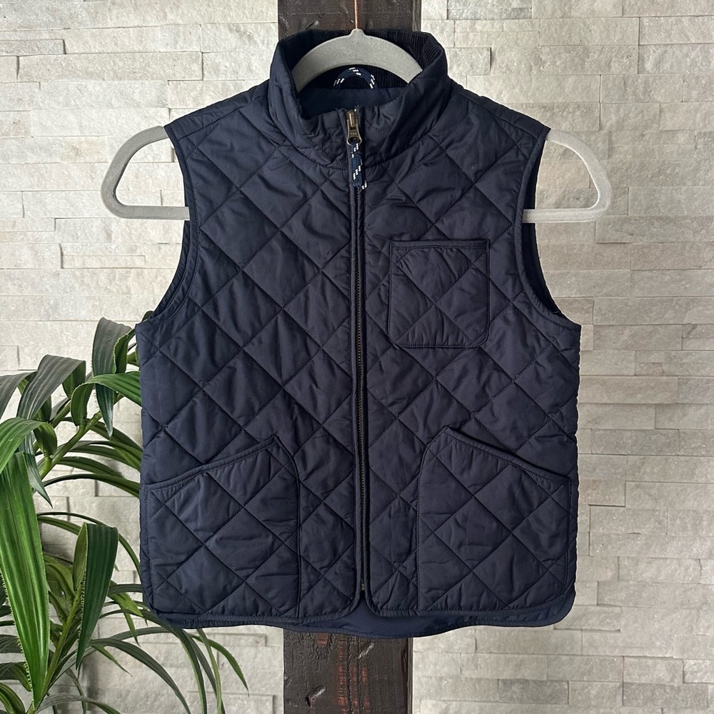 J. Crew Quilted Navy Blue Corduroy Collar CREWCUTS Kids Vest Size 6-7